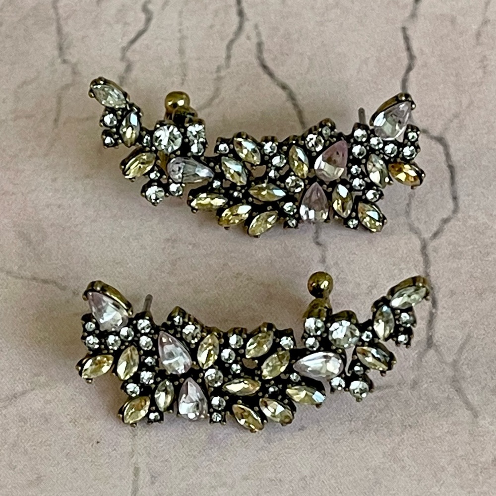 BaubleBar Women’s Crystal Petunia Crawler Earrings Pink/Champagne EUC Size OS
